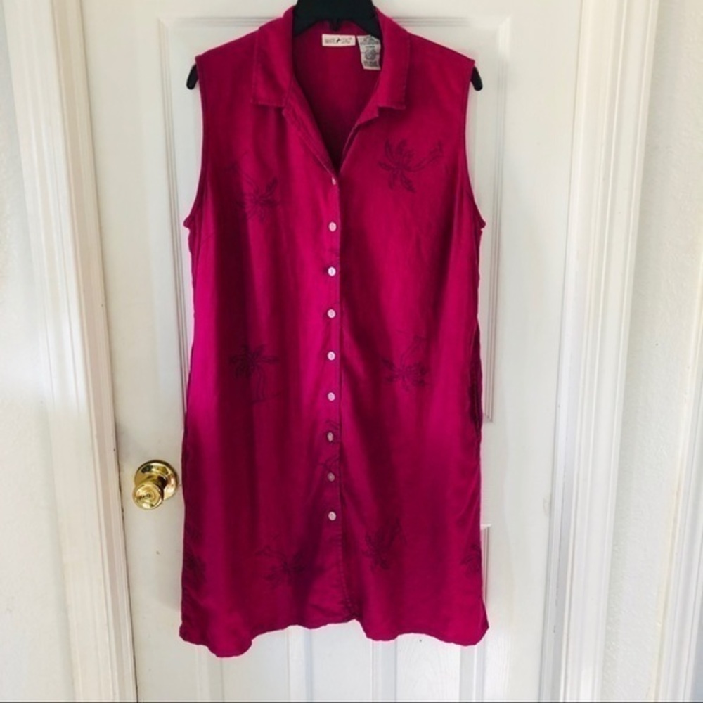 WHITE STAG linen blend pink button front palm tree print midi dress size large